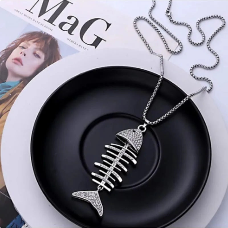 Fish Bone Pendant Necklace – Cubic Zirconia for Women Pendant Necklace Babs