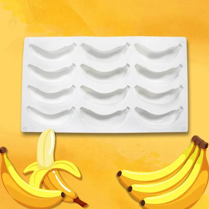 12-Cavity 3D Banana Silicone Mold – Chocolate, Cake & Dessert Silicone Baking Mold Babs