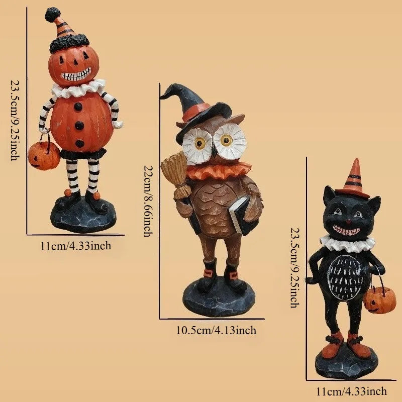 Halloween Pumpkin Owl Black Cat Resin Figurine Ornaments Halloween Figurine Set Babs