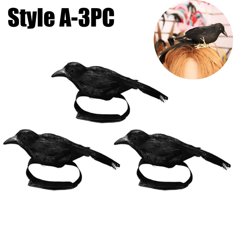 Halloween Black Crow Feather Headband – Raven Costume Accessory Costume Headband Babs Style A-3PCS