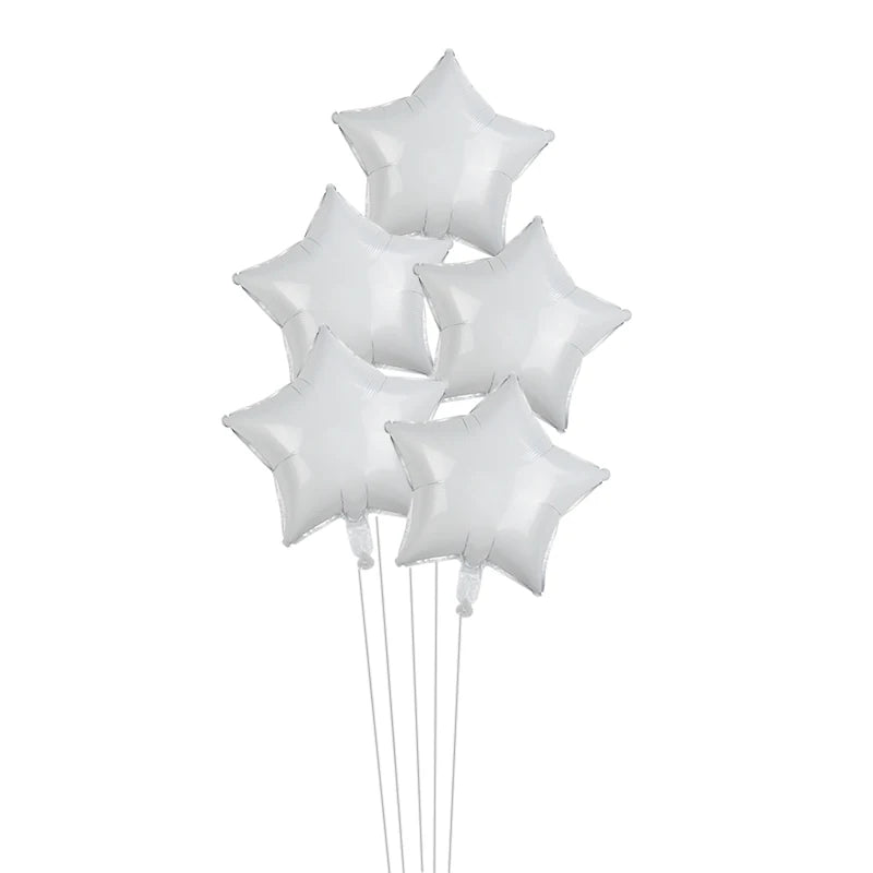 5-Pack 18" Gold Silver Foil Star Balloons – Party Decoration Foil Party Balloons Babs white 18inch