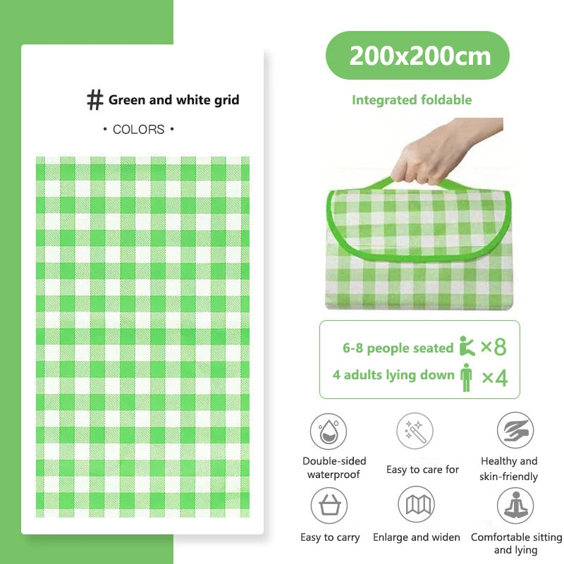 Large Waterproof Beach Blanket – Foldable Picnic Mat for Camping Outdoor Picnic Blanket Babs Green-200x200cm