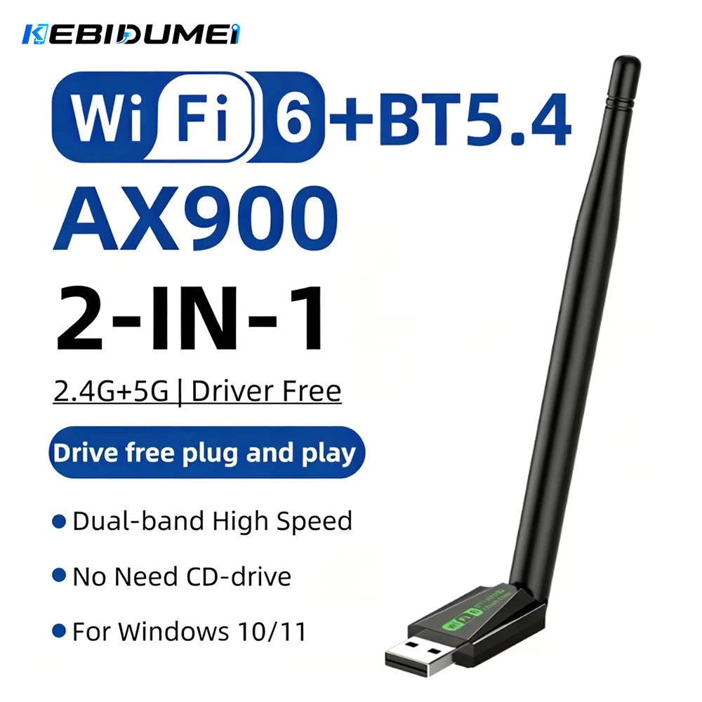 KEBIDUMEI WiFi 6 USB Adapter 900Mbps Bluetooth 5.4 Dual Band WiFi USB Adapter Babs
