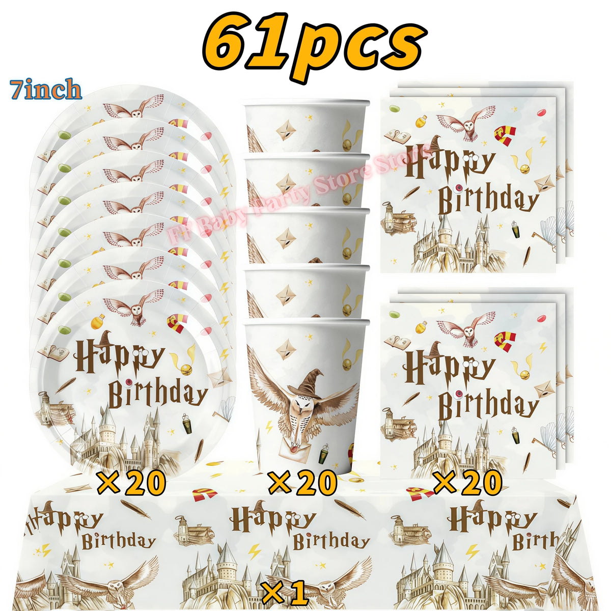 Wizard Theme Birthday Party Supplies – Plates, Cups & Balloons Party Supplies Set Babs 61pcs 1