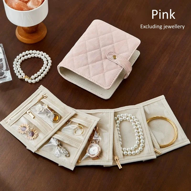 Travel Jewellery Case – Clear Velvet Pouches & Zip Compartments Travel Jewellery Case Babs Pink