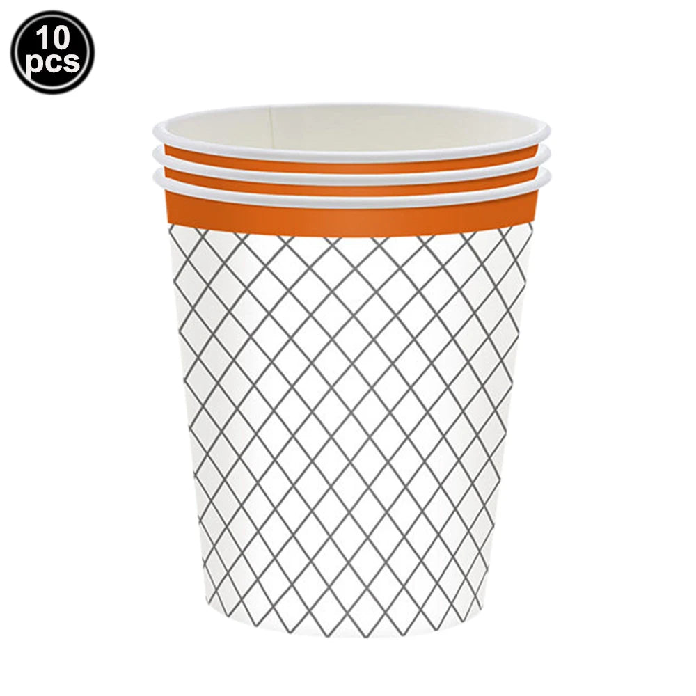 Basketball Party Supplies – Plates, Cups, Popcorn Boxes & Curtain