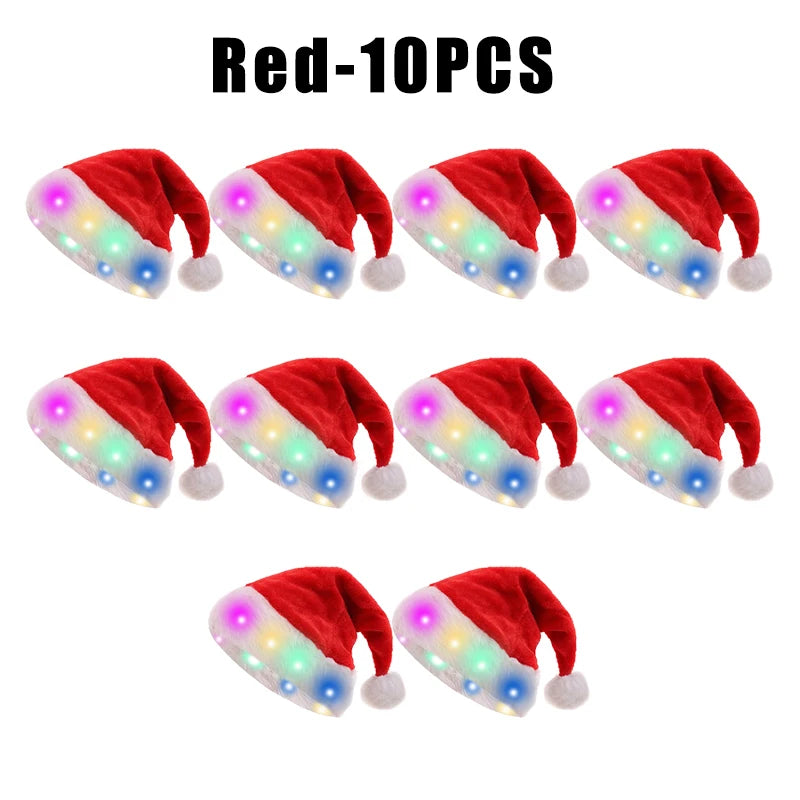 Light Up Santa Hat – LED Red Velvet Christmas Costume Hat LED Costume Hat Babs For Kid Red 10PCS