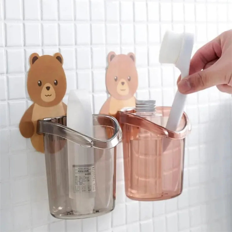 Bear Wall Mount Toothbrush Cup Holder for Kids' Bathroom Toothbrush Cup Holder Babs