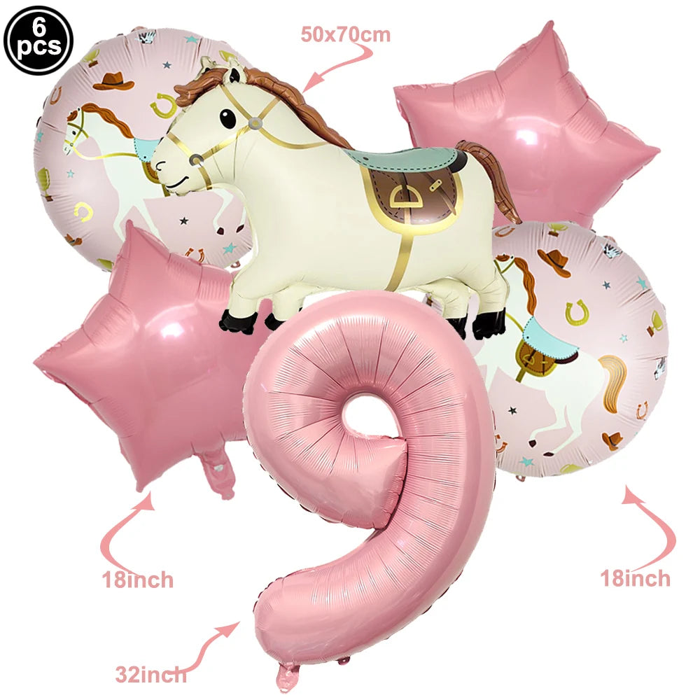 Boho Horse Birthday Party Banner & Foil Balloons Decor Set Party Decoration Set Babs GRAY