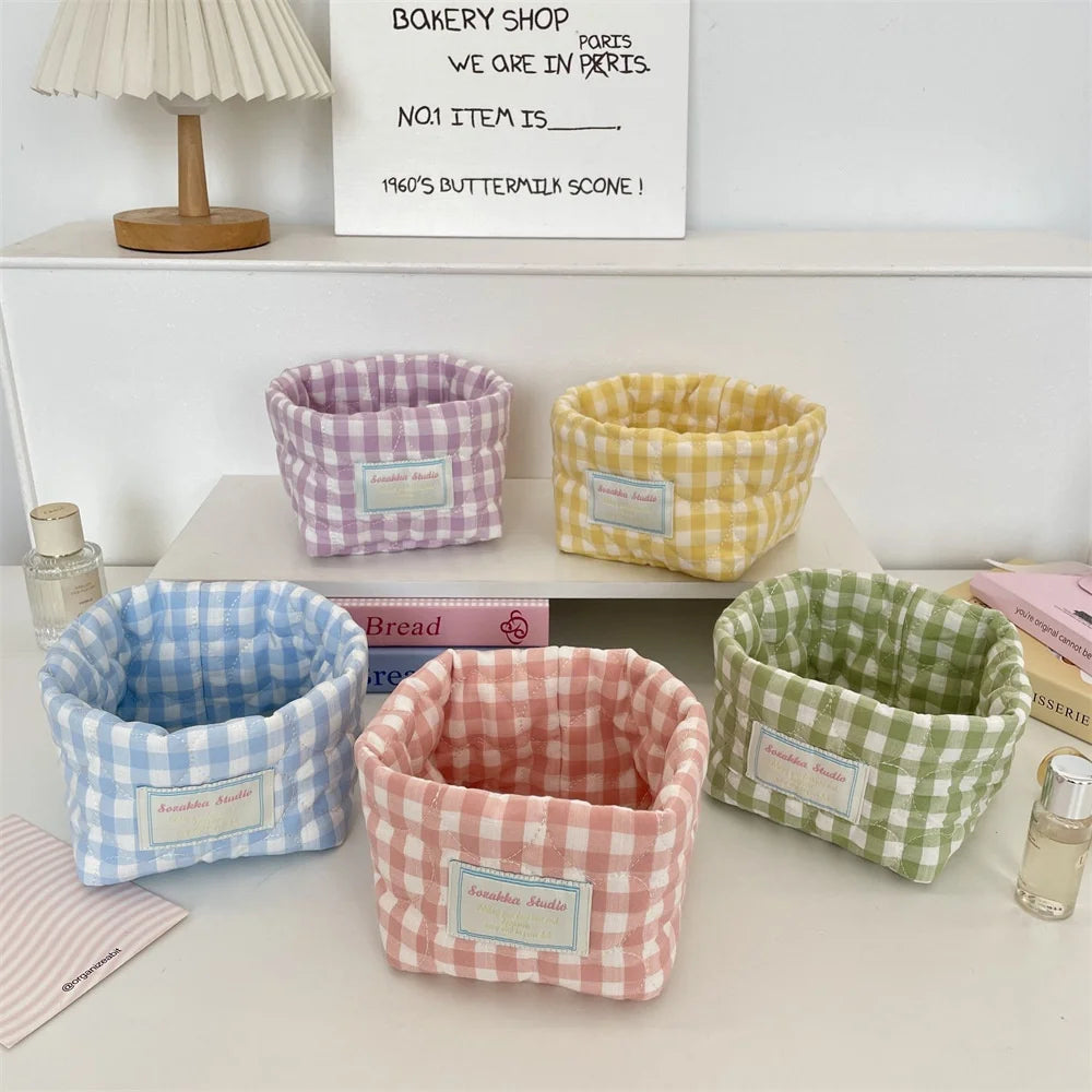 Checkered Heart Foldable Storage Basket | Quilted Organizer Storage Basket Babs