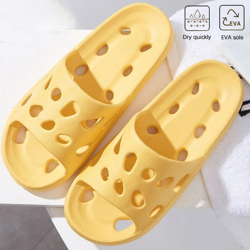Non-Slip Hollow Shower Slippers – Soft Indoor House Sandals Indoor Shower Slippers Babs Yellow-1Pair 36