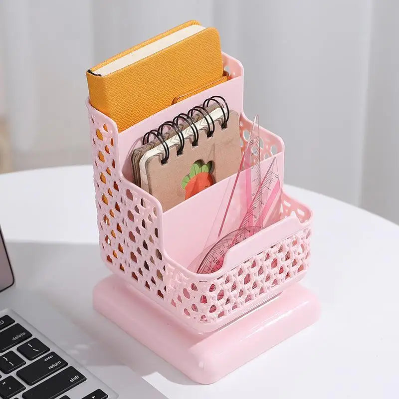 3-Tier Hollow Pen Holder & Phone Stand Desktop Organizer Desktop Pen Organizer Babs Pink