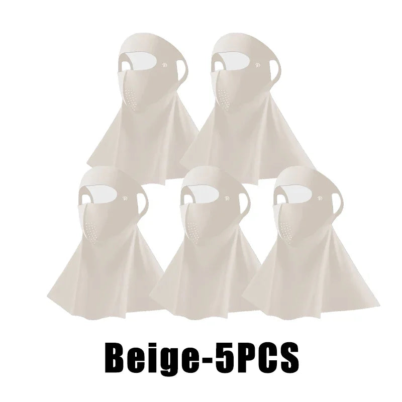 UPF50+ Ice Silk Sun Protection Mask & Neck Scarf – Anti-UV Sun Protection Mask Babs Beige 5PCS