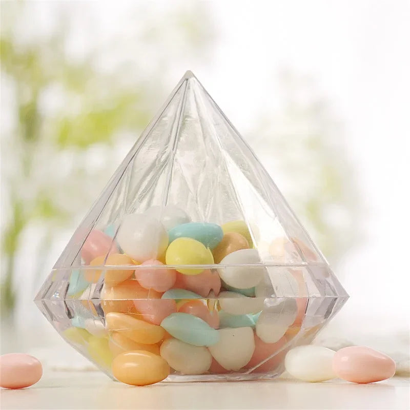 12pcs Diamond Clear Candy Boxes – Wedding & Party Gift Jars Party Favor Boxes Babs