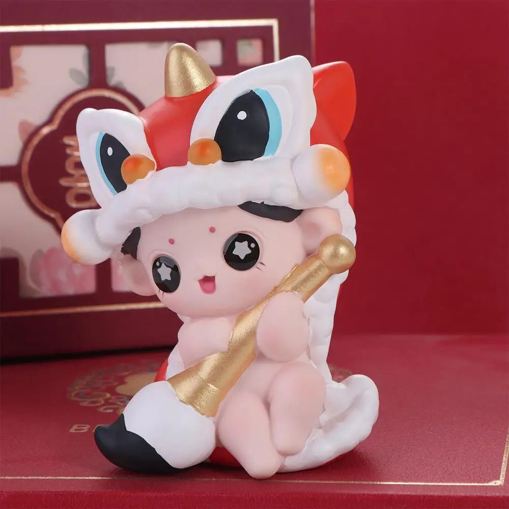 Chinese New Year Lion Dance Doll Ornament & Cake Topper Festive Figurine Ornament Babs