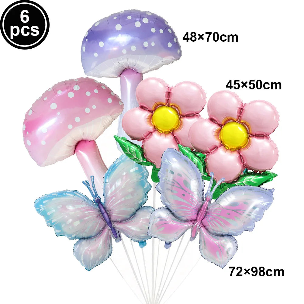 Fairy Mushroom Butterfly Rabbit Foil Balloon Set – Party Decor Party Balloon Set Babs Laser As pictures show