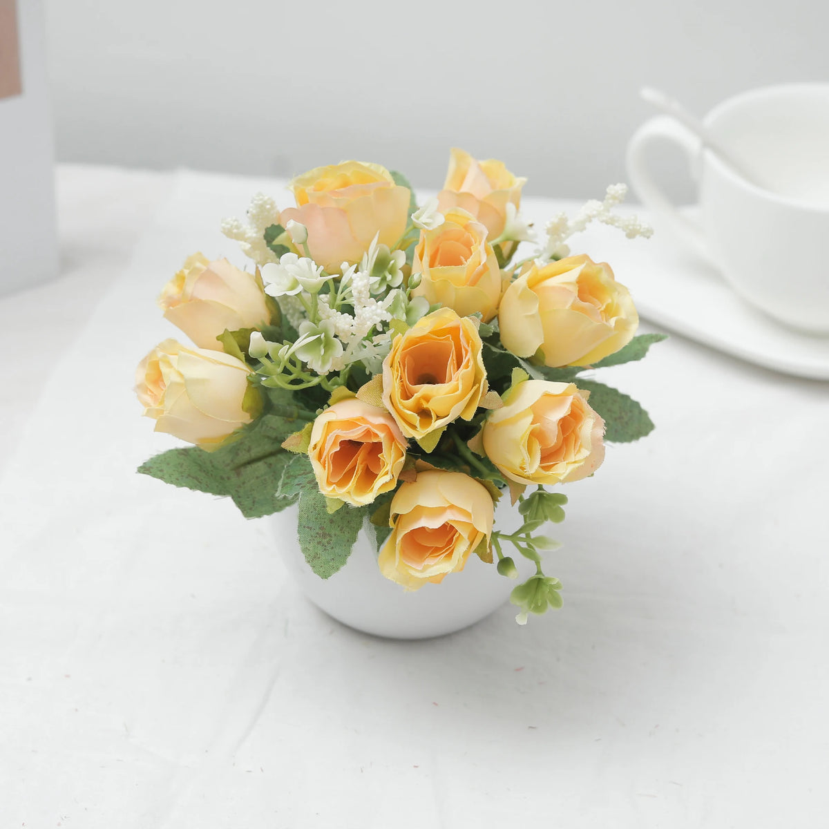 Rose Bonsai Artificial Silk Flowers Potted Plant – Home & Wedding Decor Artificial Flower Decor Babs Yellow