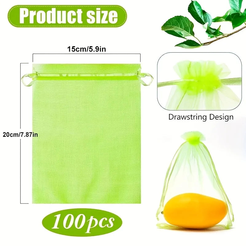 100Pcs Organza Fruit Protection Bags with Zipper | Garden Mesh Fruit Protection Bags Babs 5.91x7.87in(15x20cm)