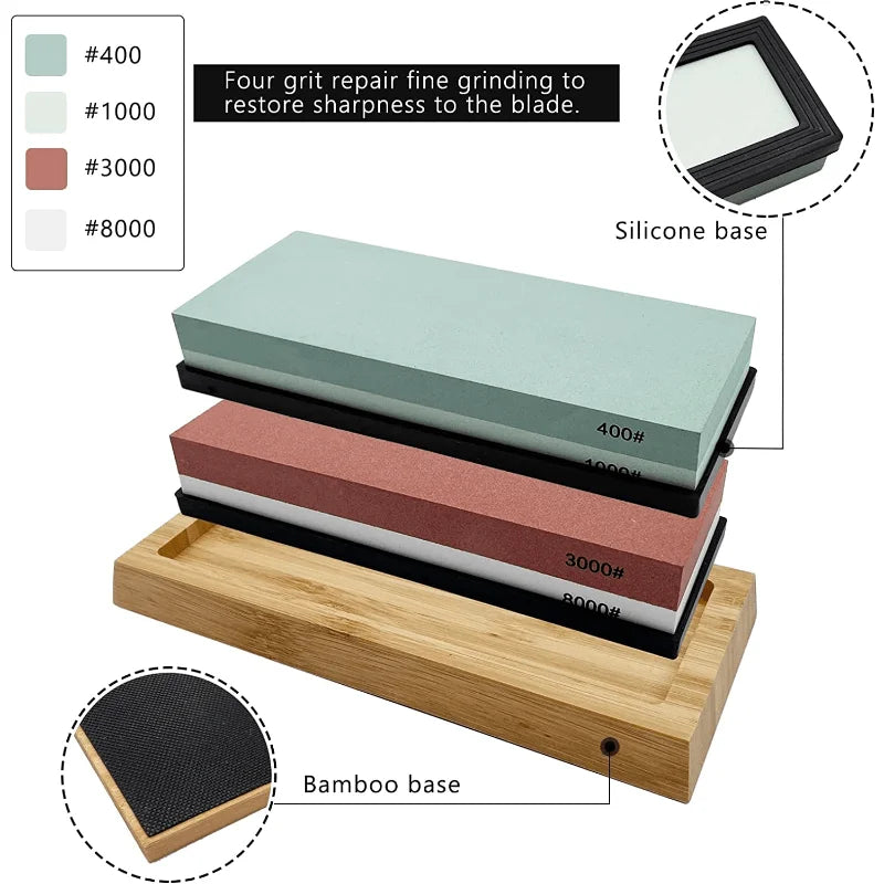 9-Piece Knife Sharpening Kit – 400 to 8000 Grit Whetstone Set Knife Sharpening Kit Babs