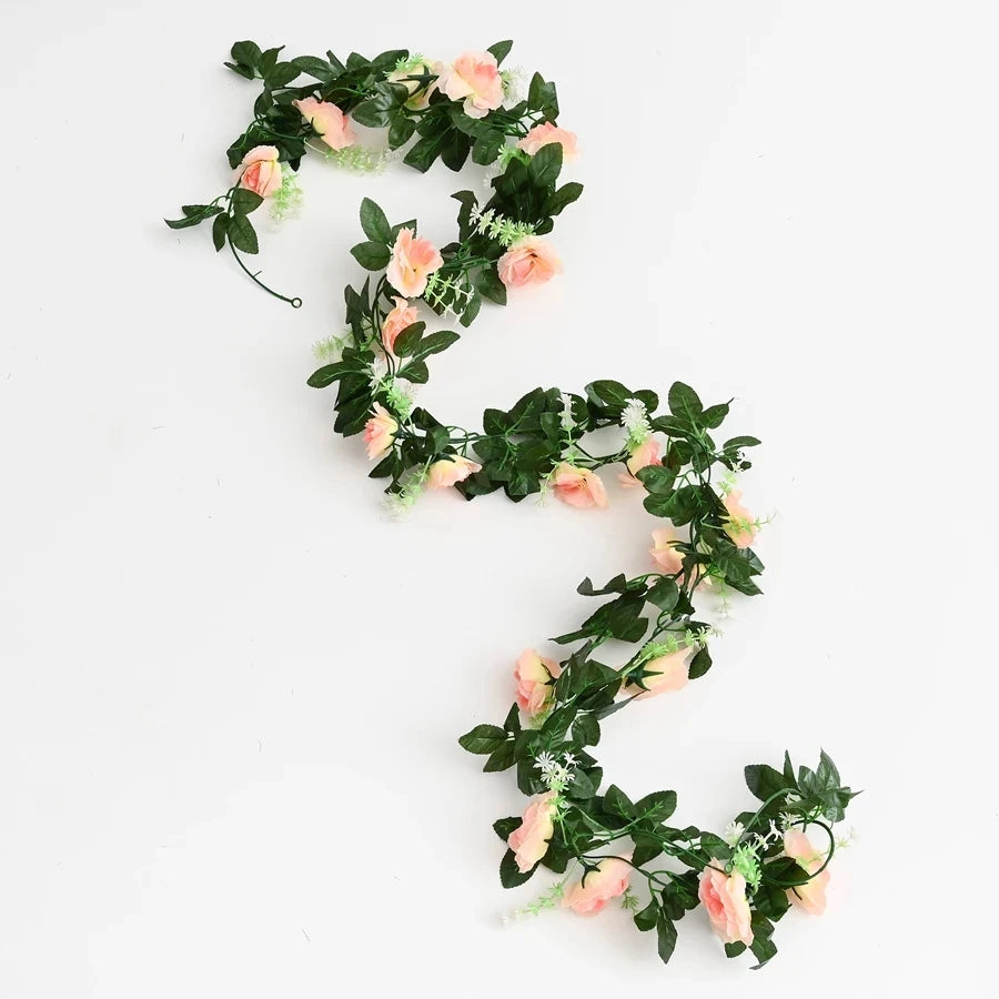 Artificial Silk Rose Vine Wall Hanging Wreath 220cm Artificial Flower Vine Babs Champagne 1 piece