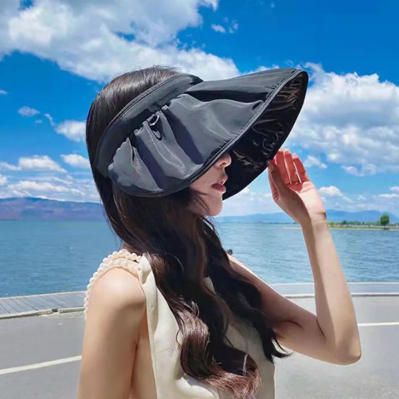 Women's UPF 50+ Foldable Sun Hat 2-in-1 Headband Cap Women's Sun Hat Babs Black-1pc adjustable
