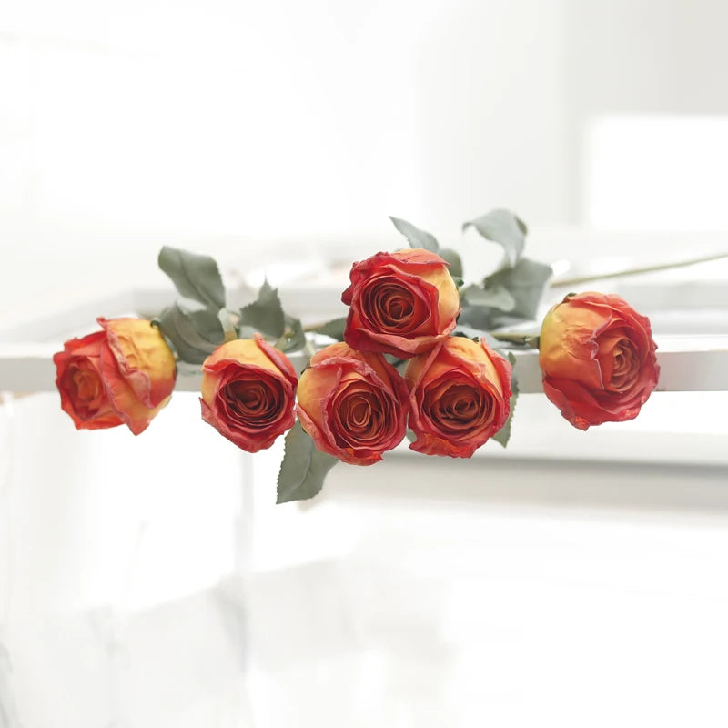 67cm Silk Burnt Edge Rose Branch – Autumn Artificial Flower Artificial Flower Branch Babs