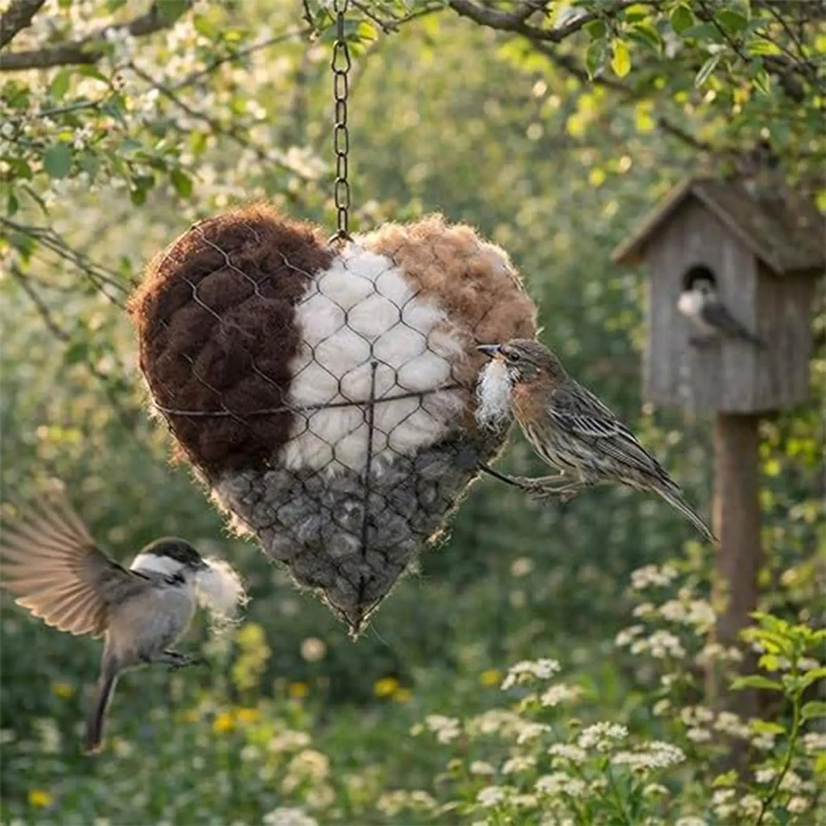 Heart-Shaped Bird Nesting Holder – Hangable Outdoor Fiber Bird Nesting Holder Babs