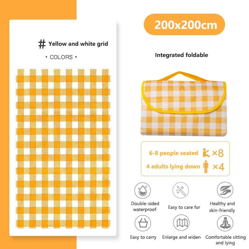 Large Waterproof Beach Blanket – Foldable Picnic Mat for Camping Outdoor Picnic Blanket Babs Yellow-200x200cm