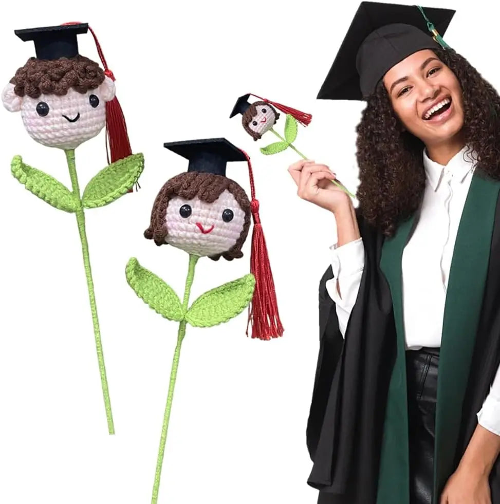 Graduation Knitted Flower Bouquet with Doctoral Hat | Gift & Decor Knitted Flower Bouquet Babs