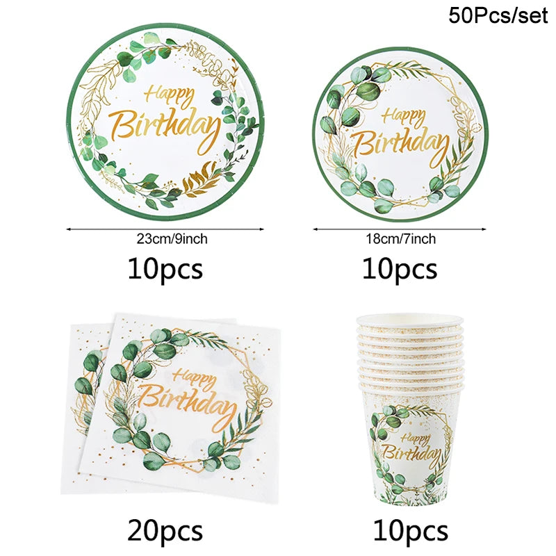 Eucalyptus Disposable Tableware Set – Paper Plates, Cups & Napkins Disposable Tableware Set Babs 50pcs set