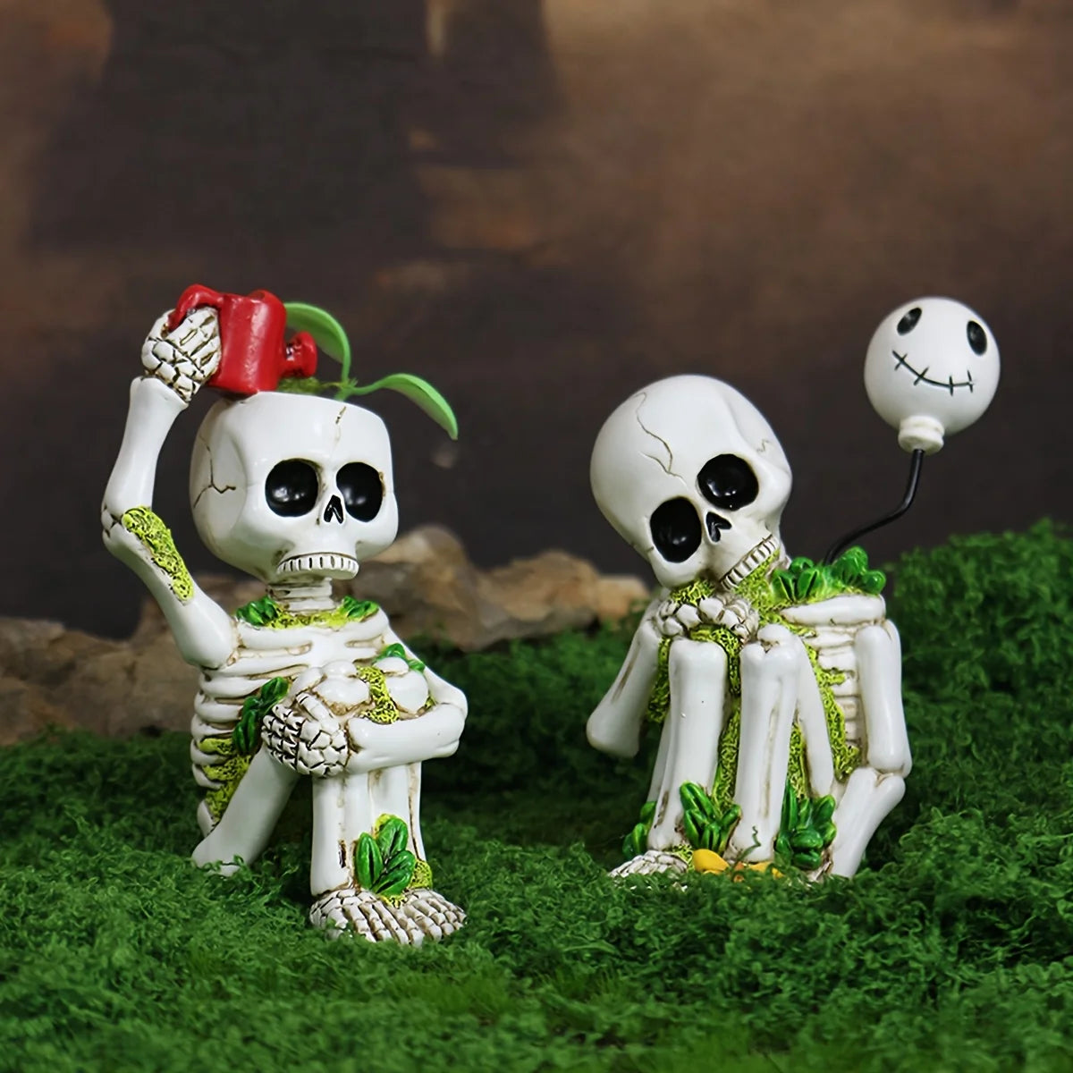 Skeleton Thinking Statue Set of 2 – Halloween Garden Decor Halloween Garden Statue Babs