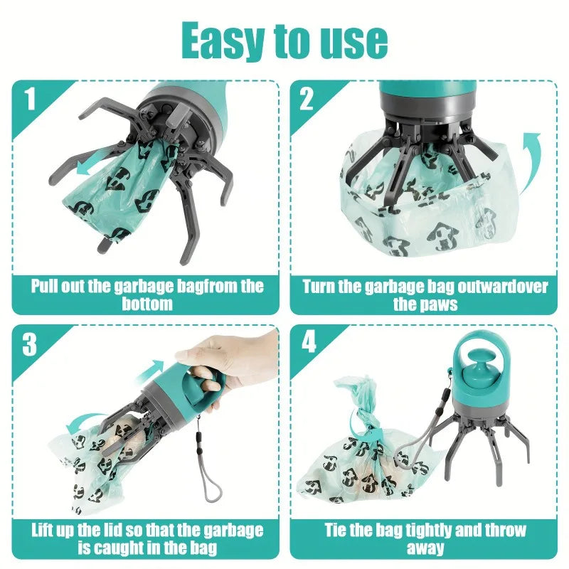 6-Claw Dog Poop Scooper with Leash Bag Dispenser | Outdoor Pet Waste Tool Dog Poop Scooper Babs