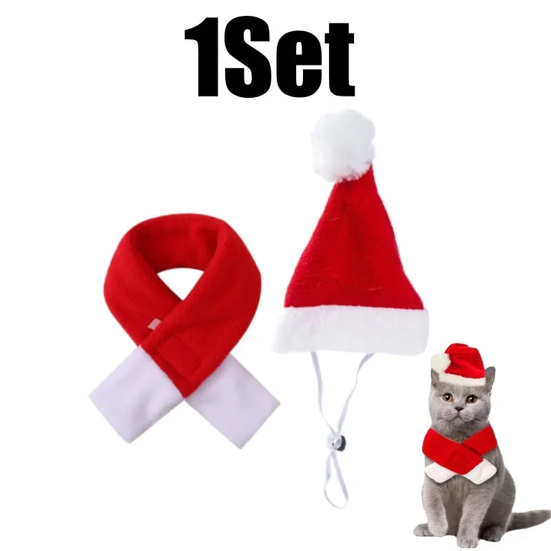 Christmas Santa Hat & Scarf Set for Cats & Small Dogs Pet Costume Set Babs 1Set M