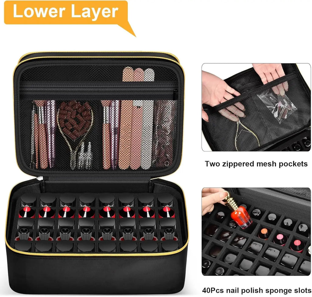 Nail Polish Organizer Case – Holds 40 Bottles, Double Layer Nail Storage Case Babs