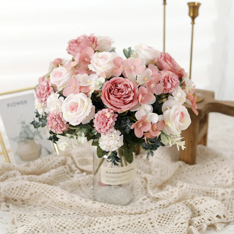 7-Fork Silk Rose Peony Hydrangea Artificial Flower Bouquet Artificial Flower Bouquet Babs