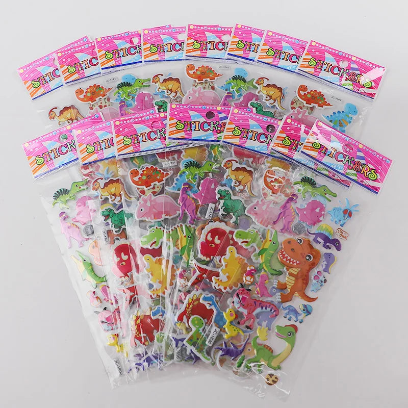 10 Sheets 3D Bubble Stickers Cartoon Animals & Cars Kids Party Kids Craft Stickers Babs Cartoon Dino