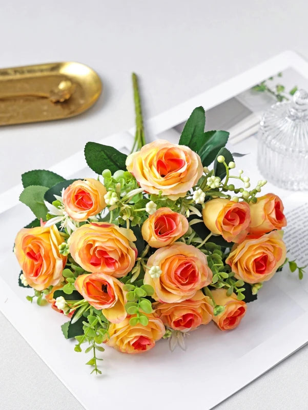 Artificial Silk Autumn Roses – Wedding & Home Décor Bouquet Artificial Silk Roses Babs Orange 1 pc
