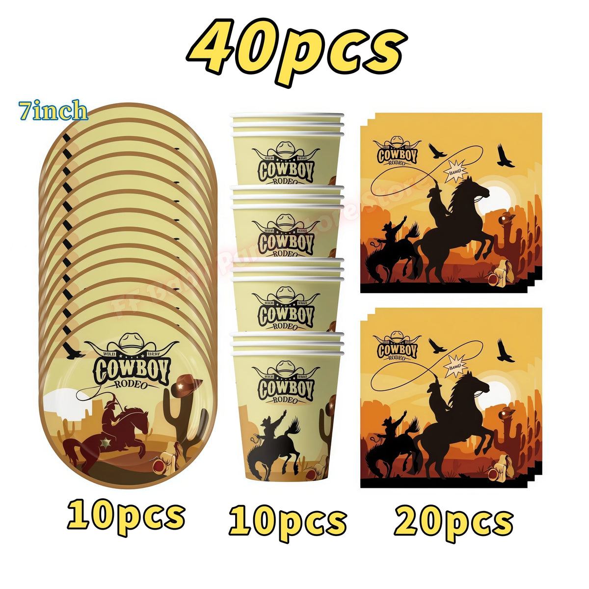 Wild West Cowboy Party Decoration Set – Balloons, Plates & Cups Party Decoration Set Babs 40pcs others