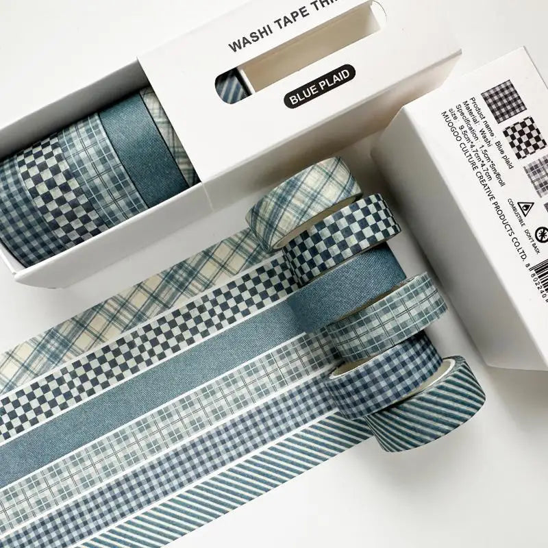 6-Roll Plaid Washi Tape Set – Grid & Polka Dot Journal Tape Decorative Washi Tape Babs