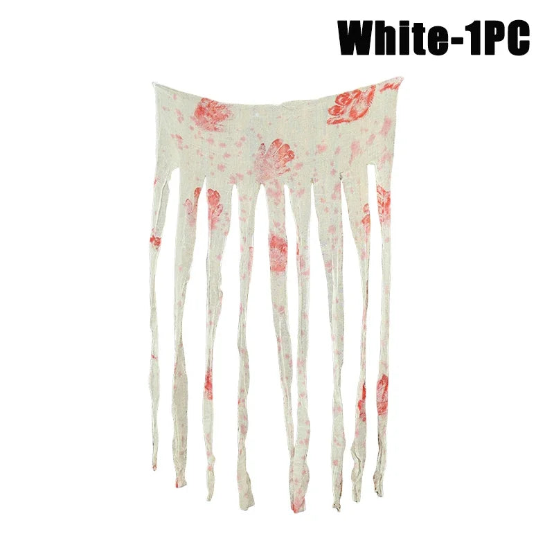 Halloween Blood Handprint Gauze Tablecloth – Haunted Décor Halloween Party Décor Babs White 5PCS