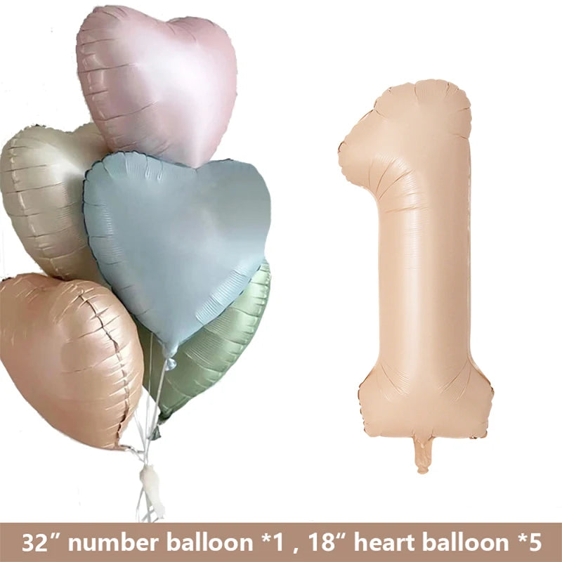 Retro Caramel Heart & 32" Number Foil Balloon Set – Party Décor Party Balloon Set Babs