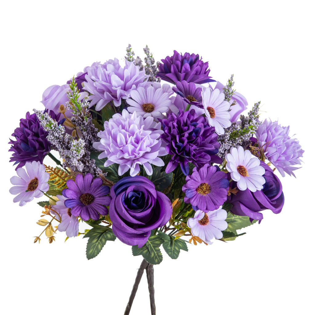 4Pcs Artificial Silk Roses & Hydrangea Bouquet | Wedding Home Decor Artificial Flower Bouquet Babs PURPLE 4 pcs
