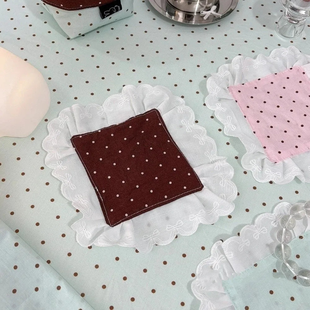 Polka Dot Square Coaster | Heat-Insulating Cotton Linen Mat Decorative Coaster Mat Babs