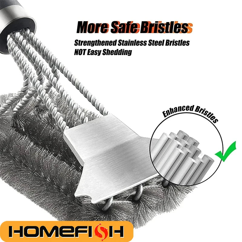 Stainless Steel Grill Brush & Scraper with Deluxe Handle Grill Cleaning Brush Babs