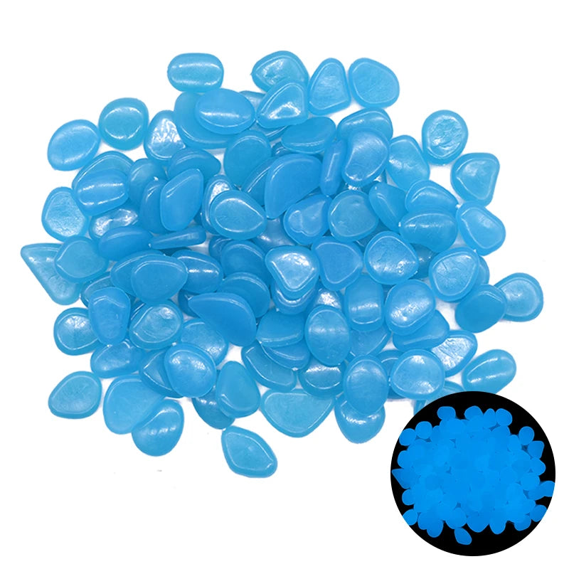 200Pcs Glow in the Dark Garden Pebbles – Lawn & Aquarium Rocks Luminous Garden Pebbles Babs Blue