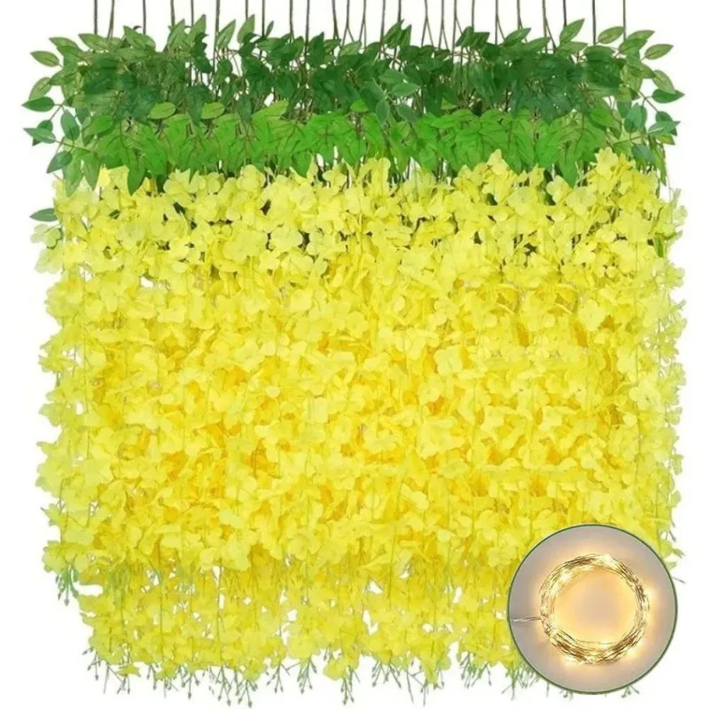 Silk Wisteria Hanging Vine Garland 110cm – 5/10Pcs Wedding Decor Artificial Flower Garland Babs Yellow 5Pcs