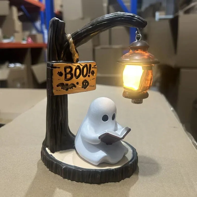 Ghost Reading Figurine Halloween Night Light Tabletop Ornament Halloween Decorative Figurine Babs