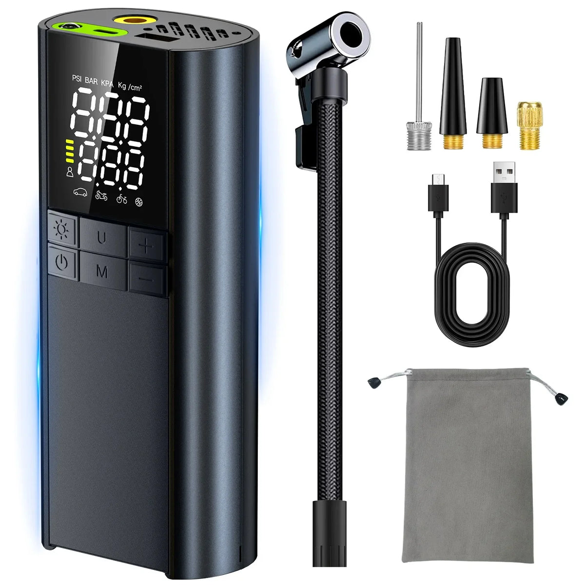 Portable Tire Inflator Pump – SOS Light, 5 Modes, Auto Shutoff Tire Inflator Pump Babs black