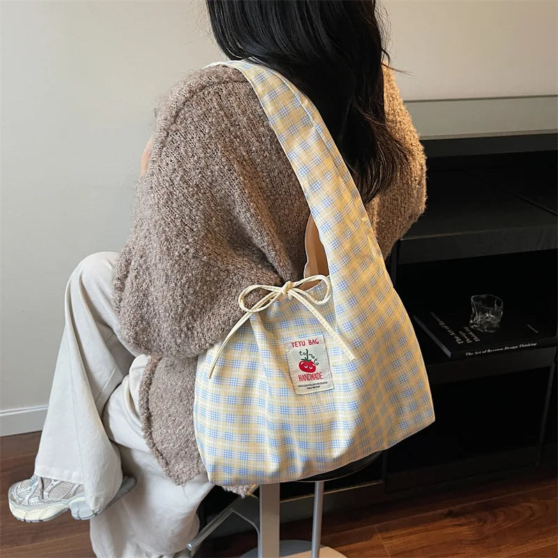 Korean Checkered Shoulder Tote Bag – Women's Casual Vest Bag Shoulder Tote Bag Babs