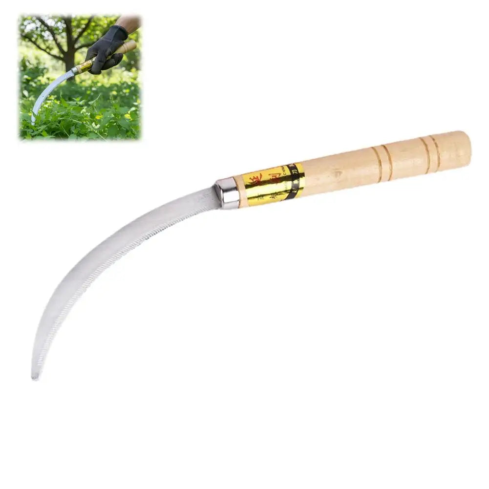 Stainless Steel Weeding Sickle Wooden Handle – Serrated Garden Tool Garden Weeding Sickle Babs A